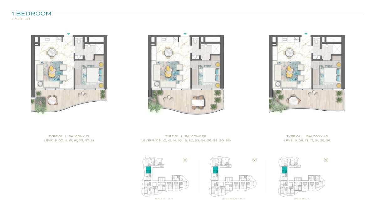 1BHK-Type 01-Balcony 13, Type 01-Balcony 28, Type 01-Balcony 43